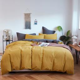 Комплект постельного белья Love You, вареный хлопок, евростандарт, оранжевый с серым (62024)