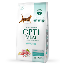 Полнорационный сухой корм для стерилизованных кошек и кастрированных котов Optimeal индейка и овес, 1,5 кг (B1800601)