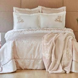 Набор постельное белье с покрывалом и пледом Karaca Home Jessica rosegold, евро, розовое золото, 10 предметов (svt-2000022284752)
