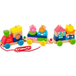Деревянная каталка-поезд Viga Toys Красочные кубики (50089)