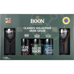 Набір пива Classics Collection Geuze Brouwerij Boon, 6,5-8%, 2,25 л (3 шт. по 0,75 л) + 2 келихи, в подарунковій коробці