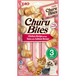 Ласощі для котів Inaba Ciao Churu Bites з куркою, тунцем та лососем 30 г (3 шт. х 10 г)