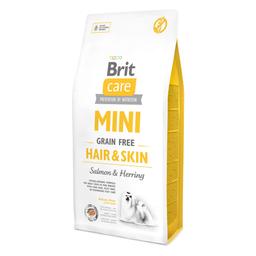 Беззерновой сухой корм для собак миниатюрных пород Brit Care GF Mini Hair&Skin, уход за шерстью, с лососем и сельдью, 7 кг