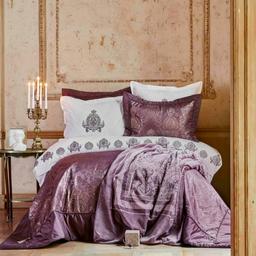Набор постельное белье с покрывалом и пледом Karaca Home Ilona murdum, евро, сиреневый, 10 предметов (svt-2000022273183)