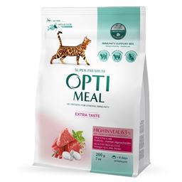 Сухой корм для взрослых кошек Optimeal, с высоким содержанием телятины, 0,2 кг (B1890201)