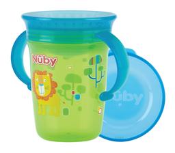 Чашка-непроливайка Nuby 360° з ручками і кришечкою, зелений, 240 мл (NV0414001grn)