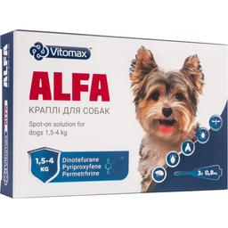 Краплі на холку Vitomax Alfa протипаразитарні для собак 1.5-4 кг, 0.8 мл, 3 піпетки