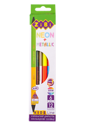 Карандаши цветные ZiBi Double Neon+Metallic Кids Line, 6 шт.,12 цветов (ZB.2465)