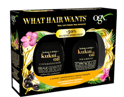 Подарунковий набір OGX Гавайський горіх: шампунь для зволоження і гладкості волосся з маслом гавайського горіха, 385 мл + кондиціонер для зволоження і гладкості волосся з маслом гавайського горіха, 385 мл