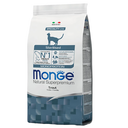 Сухой корм Monge Cаt Monoprotein Sterilised, для стерилизованных взрослых котов всех пород, с форелью, 10 кг