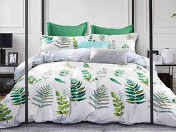 Комплект постельного белья Ecotton, полуторный, сатин, 215х150 см, белый с зеленым (23671)
