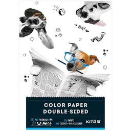 Бумага цветная двухсторонняя Kite Dogs А4 12 листов 12 цветов (K22-287)