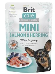 Беззерновий вологий корм для собак мініатюрних порід Brit Care Mini pouch, лосось та оселедець в соусі, 85 г