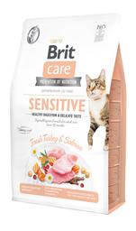 Беззерновий сухий корм для кішок з чутливим травленням Brit Care Cat GF Sensitive Digestion&Delicate Taste, зі свіжою індичкою і лососем, 2 кг