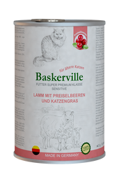 Влажный корм для кошек Baskerville Sensitive Lamm Mit Preiselbeeren Ягненок с клюквой и кошачьей травой, 400 г