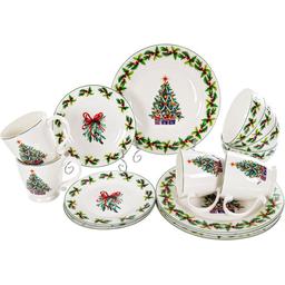 Сервиз столовый Lefard Рождественский, 4 персоны, 16 предметов, белый с зеленым (922-002)