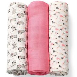 Многоразовые пеленки BabyOno, бамбуковое волокно, 70х70 см, розовый с белым, 3 шт. (397/01)