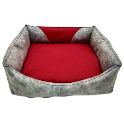 Лежак Matys Фокс прямоугольный, №4, 80х60х24 см, серый с красным