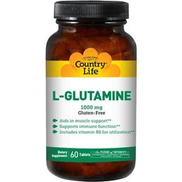 Амінокислота L-глютамін Country Life 1000 мг 60 таблеток