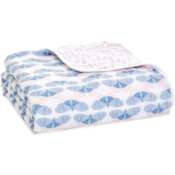 Одеяло Aden + Anais Deco-Rhythm, муслин, 120х120 см, белый с голубым (ADBC10017)