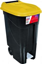 Бак-контейнер для мусора на колесах Tayg Eco, 80 л, с педалью, с крышкой и ручкой, черный с желтым (433016)