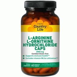 Амінокислотний комплекс L-аргінін і L-орнітин Country Life 1000 мг 60 капсул
