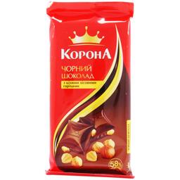 Шоколад Корона чорний з цілими лісовими горіхами, 90 г (596268)