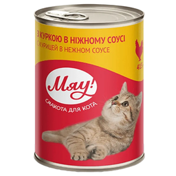 Вологий корм для котів Мяу, курка в ніжному соусі, 415 г (B2200104)