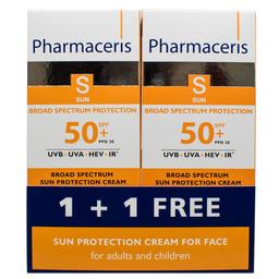 Сонцезахисний крем для обличчя Pharmaceris S Sun Protect 1+1 широкого спектру дії, SPF 50+, 100 мл (2 шт по 50 мл) (Z14048)