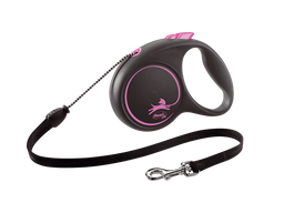 Повідець-рулетка Flexi Black Design M, для собак до 20 кг, трос 5 м, чорний з рожевим (FU22C5.251.S CP)