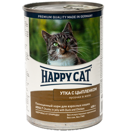Вологий корм для дорослих котів Happy Cat Dose Ente & Huhn Gelee, шматочки в желе, з качкою та курчам, 400 г (1002422)