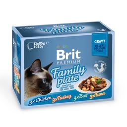 Набор влажных кормов для взрослых кошек Brit Premium Cat pouch Семейная тарелка в соусе, 1020 г (12 уп. х 85 г)