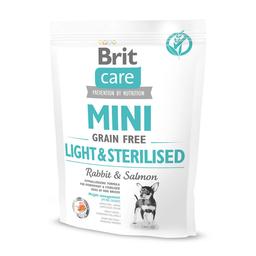 Беззерновий сухий корм для собак мініатюрних порід з надмірною вагою або стерилізованих Brit Care GF Mini Light&Sterilised, з лососем і кроликом, 0,4 кг