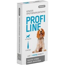 Капли на холку для собак ProVET Profiline от внешних паразитов, от 4 до 10 кг, 4 пипетки по 1 мл