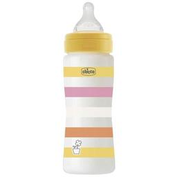 Бутылочка для кормления Chicco Well-Being Colors, с силиконовой соской 4м+, 330 мл, желтая (28637.11)
