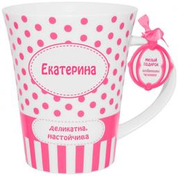 Кружка Be Happy Екатерина, 350 мл, белый с розовым (К_Горох036)