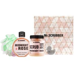 Подарочный набор Mr.Scrubber Midnight Rose: Сахарный скраб, 300 г + Гель для душа, 300 мл + Мочалка Облачко