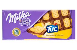 Шоколад молочний Milka із солоним крекером Tuc, 87 г (623237)