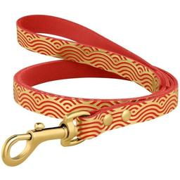 Поводок для собак BronzeDog Barksi Classic кожаный с золотым тиснением Волна L 120х1.6 см красный