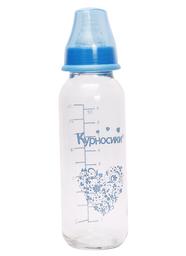 Бутылочка для кормления Курносики, стеклянная, с силиконовой соской, от 3 мес., 270 мл, голубой (7011 гол)