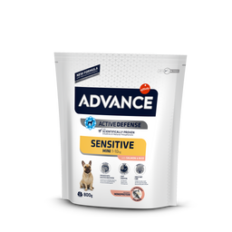 Сухой корм для взрослых собак маленьких пород с чувствительным пищеварением Advance Dog Mini Sensitive, с лососем и рисом, 800 г