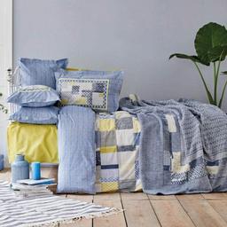 Набор постельное белье с пледом Karaca Home Bosa indigo, евро, темно-синий, 5 предметов (svt-2000022265355)