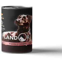 Влажный корм для щенков Landor, индейка с говядиной, 400 г