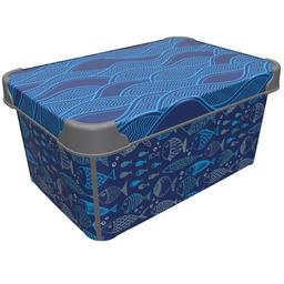 Коробка Qutu Style Box Ocean Life, с крышкой, 5 л, 13.5х19х28.5 см, синяя с серым (STYLE BOX с/к OCEAN LIFE 5л)