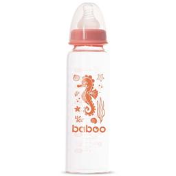 Скляна пляшечка для годування Baboo Sea Life Антиколікова, 240 мл, 3+ міс., помаранчева (3-118)