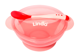Тарілка на присосці Lindo, з термоложкою, 300 мл, рожевий (А 49 рож)