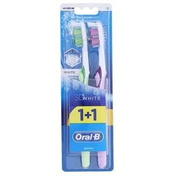 Зубная щетка Oral-B 3D White Отбеливание, средняя, фиолетовый с салатовым, 2 шт.
