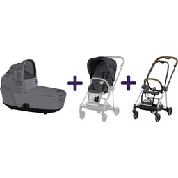 Люлька Cybex Mios Lux Simply flowers grey + Комплект текстилю для прогулянкового блоку Cybex Mios Simply Flowers Grey + Шасі для коляски Cybex Mios LS RBA Chrome Brown