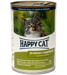 Вологий корм для дорослих котів Happy Cat Dose Lamm & Truth Gelee, шматочки в желе, з ягням та індичкою, 400 г (1002420)