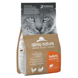 Сухий корм Almo Nature Holistic Cat для дорослих котів, з куркою та індичкою, 0,4 кг (6801)